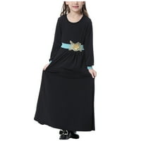 Yyeselk Holiday Haljina srednje velike djevojke s dugim rukavima V izrez Colorblock haljina crna 12- godina