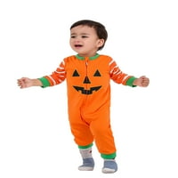 Porodična podudaranje pidžama set Halloween Stripe Pumpkin Print okrugli vrat dugih rukava + duge hlače