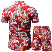 Hirigin Muška odjeća za plažu, tiskani rever gumb dolje majica + kratke hlače