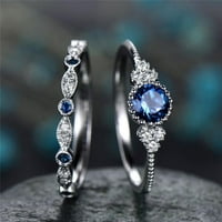 Fymall Charming atraktivan prstenovi za žene i jednostavan love set Luksuzni zeleni plavi kameni kristalni prstenovi za žene Sliver Boja vjenčanica za prstenje nakit, osjetljiv dar za prijatelje porodičnih prijatelja