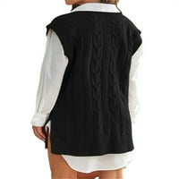 Ladiyo Womens prevelizirani džemper prsluk klasični V izrez bez rukava pune boje jednostavni kabel pleteni