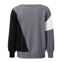 Dukseri za žene Ležerni patchwork o o-vrat pleteni džemper s dugim rukavima bluza na vrhu sive veličine xl