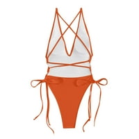 Žene Seksi Tummy Control One kupaći kostim čvrste boje Halter Deep V Vrat Push Up Kupanje Suits Side