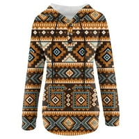 Pyju Western Aztec Hoodie za žene Jesen Pljusak, pulover za crtanje etničkog stila vrhovi kauflirl Rhombus