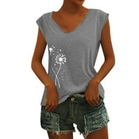 Ljetne košulje za ženske kape s rukavima V izrez Solid boja labava majica Grey XL