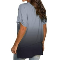 Ženske gradijent boje T majice kratki rukav Ležerne prilike V izrez Loop Fit Tunic Bluzem grmlje vrhovi