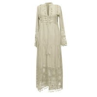 Ljetne haljine za žene V-izrez dužine gležnja vruće prodaje maxi čipka dugih rukava haljina na klirensu bijeli xl