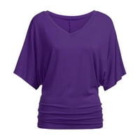 Bluze za žene FIT Solid HAUZEL MAJICA TOP DEEPE V BLOUSE BLOUSE PLUS Veličina dame Top Purple M