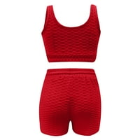 Jyeity Girls Moda Jesen Solid Color Yoga odjeća Sportska odijelo Škraćenja Dva Set Red Bluze za žene