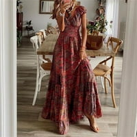 Modna ženska ljetna haljina s V-izrezom s strukom cvjetna print Velika ljuljačka haljina xxl