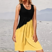 Žene Ljetni blok u boji Print bez rukava bez rukava Casual Labav Swing majica Haljina za haljinu žuta