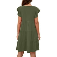 Ženske haljine kratki rukav A-linijski mini casual ljeta puna okrugla izrez haljina vojska zelena m