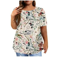 Žene plus veličine Thirts cvjetni ispisani posadni vrat kratki rukav ljetni vrhovi za žene casual labavo comfy bluza