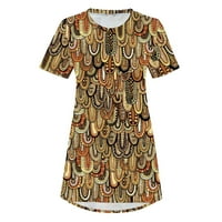 Ženski bluze Modne dame Ljetna casual plaža Retro labavi okrugli vrat kratkih rukava etnička tiskana majica vrhovi Khaki M