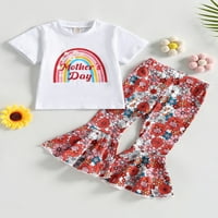 Bagilaanoe Toddler Baby Girl Long Hlače Postavite kratke rukave Rainbow Ispiši majice + cvjetne pantalone