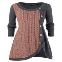 Grianlook labav dugi rukav pleteni džemper za žene Casual Contrast Color Jumper Pulover džemperi Pink