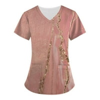Ležerna bluza s kratkim rukavima ispisana vrhovima V-izrez ljeto za žene vruće ružičaste 4xl