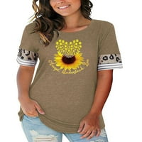 Ženska suncokret tiskani ubodeći okrugli vrat kratkih rukava majica Ljetni casual tee vrhovi