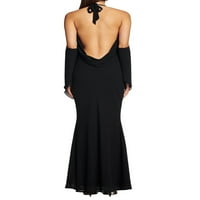 Douhoow Ženska izreza bez leđa Duga haljina Crna duga haljina Bodycon noćna haljina za zabavu