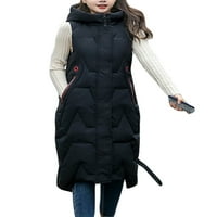 Žene puffer prekriveni debeli dugi prsluk elegantni zimski topljivi bez rukava kaputi jakne, bež X-Veliki