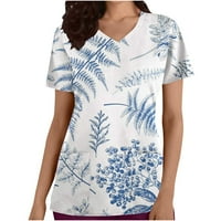CETHRIO majice kratkih rukava za žene - modni postrojenje V-izrez list s kratkim rukavima džep covers bluza svijetlo plava