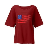 Zastava T majica Dan neovisnosti Majica za žene Ispiši labavu majicu Crew Neck Crvena rukava Red XXL