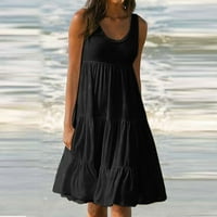 Seksi ljetne haljine za žene na plaži Čvrsta boja bez rukava okrugli vrat srednja dužina, a ljepila,