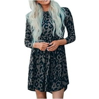 Maxi haljina za žene sa rukavima jesen žene O-izrez Leopard Print modni casual struk Dugi rukav crni