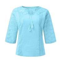 Tking Fashion Womens Ljeto Plus size rukav Crewneck Solid Tops casual labav izleti iz majice Bluza Blue