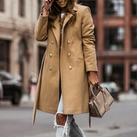 Asdoklhq kaput za žene zazor 2 dolara, ženska jesen i zimski rever vuneni krpa kaput dugačka jakna dugačak
