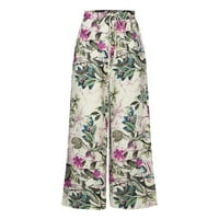 Leesechin Khaki hlače za žene Ležerne prilike cvjetne tiskane zavoja Elastike Maxi široke pantalone