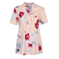 Qcmgmg Womens Business Ležerne prilike Down Cvjetni labavi fit bluza Summer kratkih rukava Henley majice
