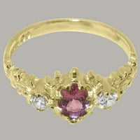 Britanci napravio 10k žuto zlato prirodno ružičasto turmalin i kubični cirkonijski ženski prsten - Opcije