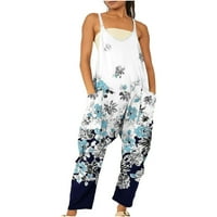 Ženske cvjetne hlače za hlače Jedan bib kombinezon široke noge pantalone za plažu sa džepovima udobne