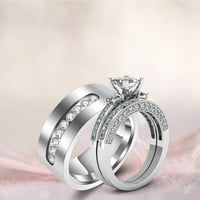 Izjava prstena Ležerni zglobni pribor za klirence Par prstenovi za njega i njenog luksuznog kvadratnog dijamanta sjajnih prstenova srebrnim romantičnim angažmanom