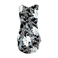 Ženska modna cvjetna štampa plutane rukave bez rukava prsluk prsluk top crni 2xl
