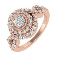 Carat Prong Set Diamond Twisted Halo Angažman prsten u 14K ružičastog zlata