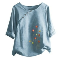 Yubnlvae Womens T majice Plus veličina cvijeta Tipka za tisak pola rukava Vintage bluza Top majica Plava