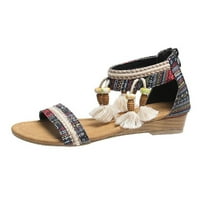 Žene Boho ravne sandale casual rinestone etničke stile cipele na plaži Otvoreni nožni prsti gležnjače