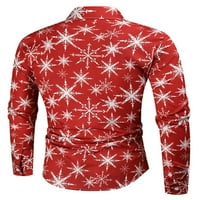 Muškarci Xmas bluzu gumb niz božićne majice rever izrez Tunika majica Muški smiješni vrhovi rade crvene s