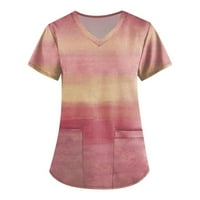 Bluze za žene Fit Fashion Print V-izrez kratka rukavska radna odjeća s džepovima Vrhovi Dame Top Pink