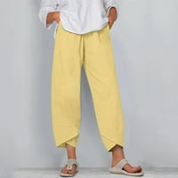 Jtckarpu casual hlače široke lanene pantalone za žene za žene visoki struk opušteno pristajanje