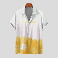 Ljetne cvjetne košulje za muškarce Sretan Uskrs Slatki zečji zečji jaja Grafički kratki rukav Dugme T-majice Casual Reverdown ovratnik za odmor Top Yellow l