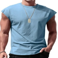 Leuncero muški tenk gornji bodybuilding ljetni vrhovi majica bez rukava MENS labav tee Stretch Crew izrez mišićne majice svijetlo plava l