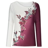 Ženske jeseni moda, ženske vrhove Ležerne prilike cvjetne tiskane neregularne V-izreze rukave za majicu