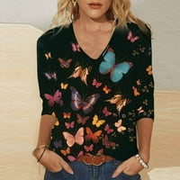 AirPow on Clearance Ženski vrhovi i bluze Ženska modna tiskara Labavi majica rukava rukava V-izrez casual
