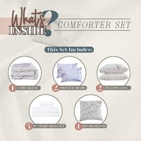 10-komadna mramorna kolekcija, reverzibilna kreveta u kesu s ukrasnim jastukom i pametnim listom, dva stila u jednoj, blizanci XL, lila bijeli