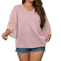 Ženski plus bluze casual ravnica V izrez Top 1xl Dusty ružičasta