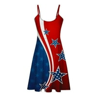Lolmot 4. jula Ženska ženska haljina američke zastave Ljetna ležerna haljina bez rukava bez rukava Spaghetti