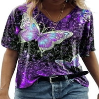 Julycc ženski leptir tisak V izrez majica kratkih rukava